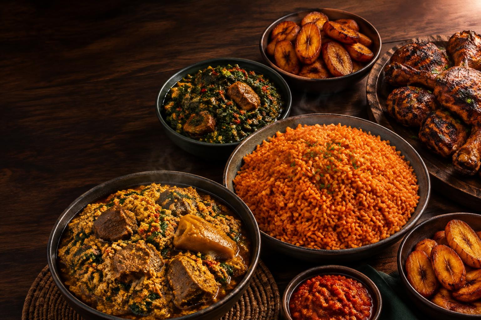 A spread of authentic Nigerian dishes